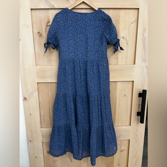 Madewell Maxi Blue Floral Tiered Ruffle Dress with Tie Sleeves, XS. EUC - Picture 3 of 9